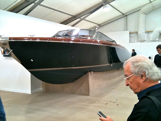 This Riva power boat, a collaboration between Italian luxury yacht manufacturers CRN and German artist Christian Jankowksi, is priced at €500,000 ($688,000) at the Frieze Fair. For an extra €120,000 ($165,000) Jankowski will give you a certificate that transforms it into a 'Readymade' work of art. Image courtesy of Auction Central News. 
